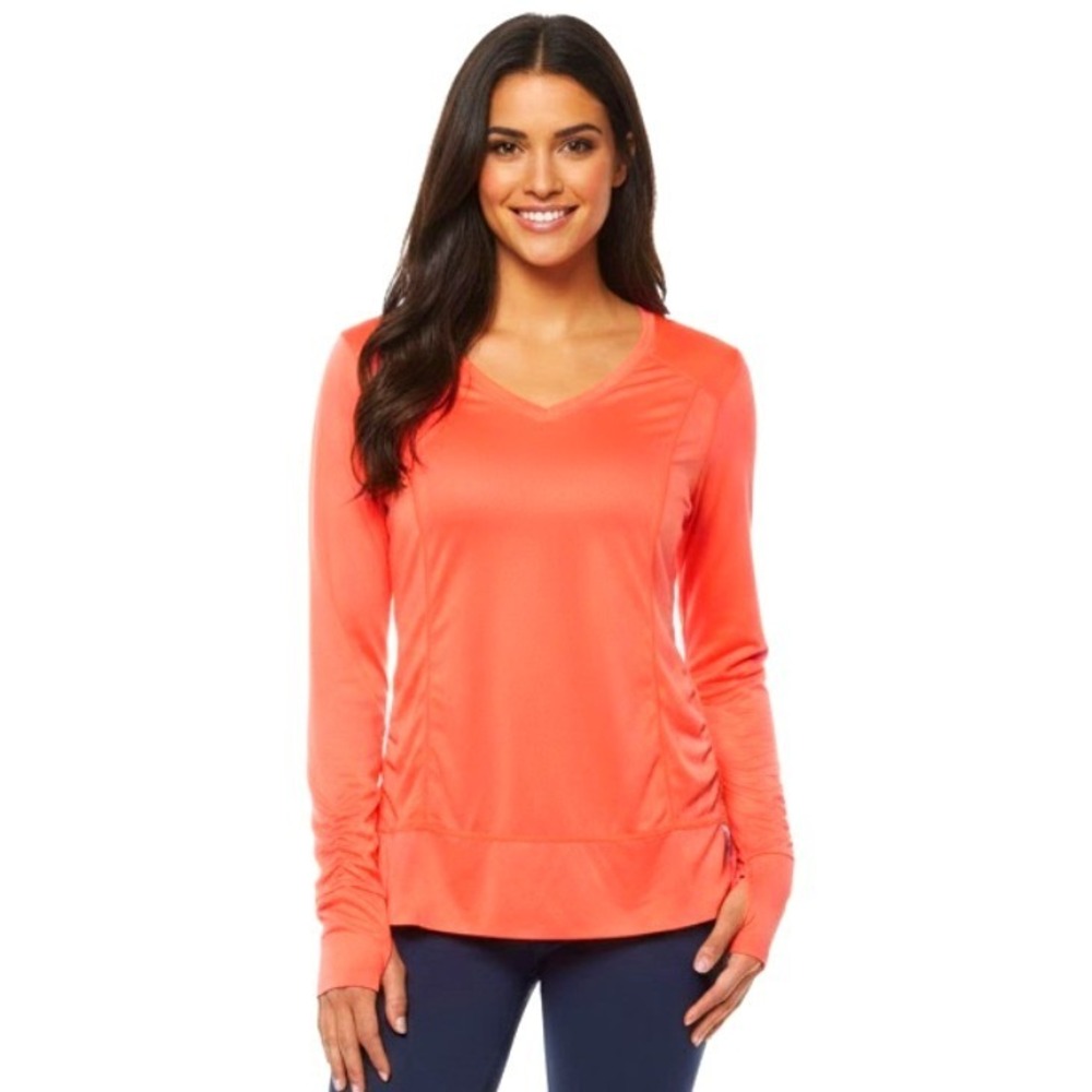 Tangerine Neon Orange Coral Pink Long Sleeve Activewear Workout‎ Top Women Med